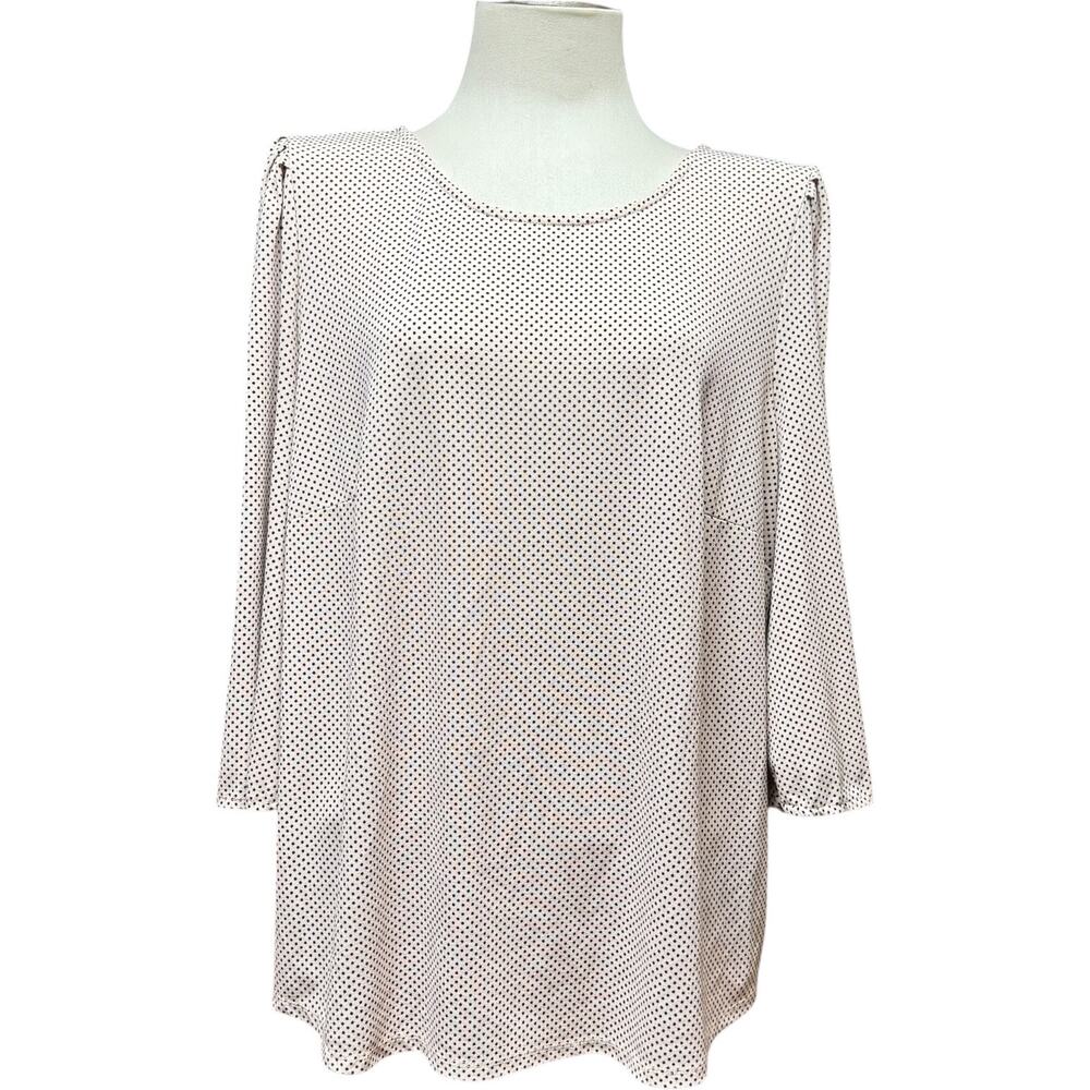 Adrianna Papell 3/4 Sleeve Blouse Tan Black Polka Dots 1X